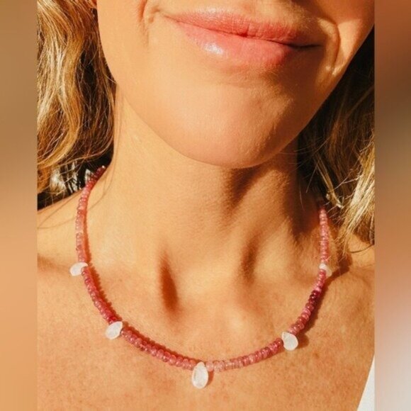 Pink Tourmaline & Moonstone Necklace Unique Handmade Necklace GORGEOUS & Unique - Picture 14 of 14